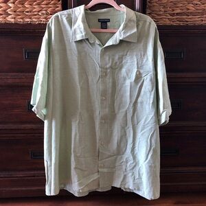 Knights Bridge green silk short sleeve button down shirt in size 2XL